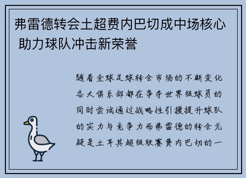 弗雷德转会土超费内巴切成中场核心 助力球队冲击新荣誉